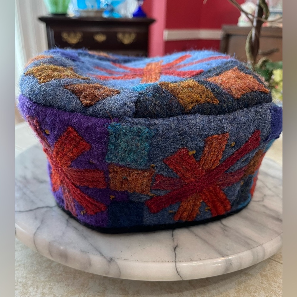 Teresa Searle colorful Appliqué Wool Toque Vintage Hat/ Medium/England Handmade - Picture 1 of 12